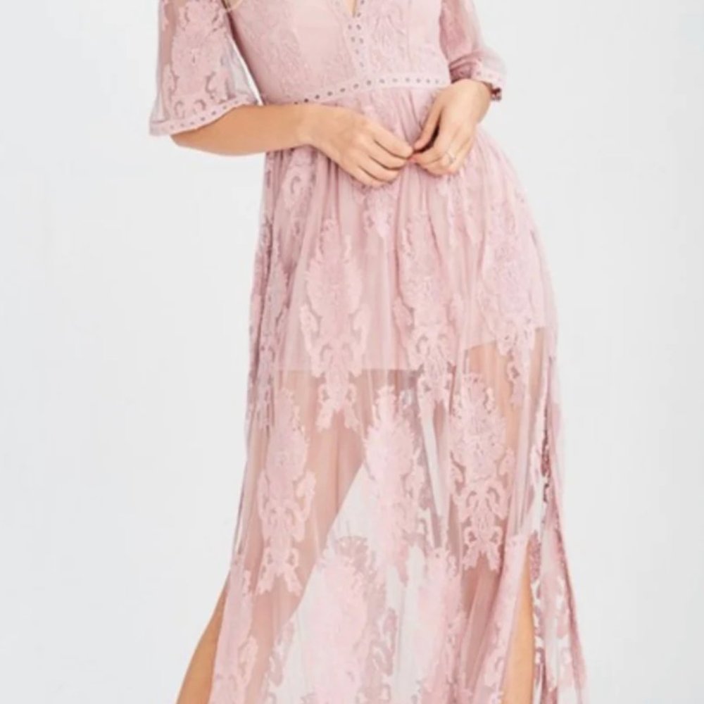 As You Wish Embroidered Maxi Dress in Mauve